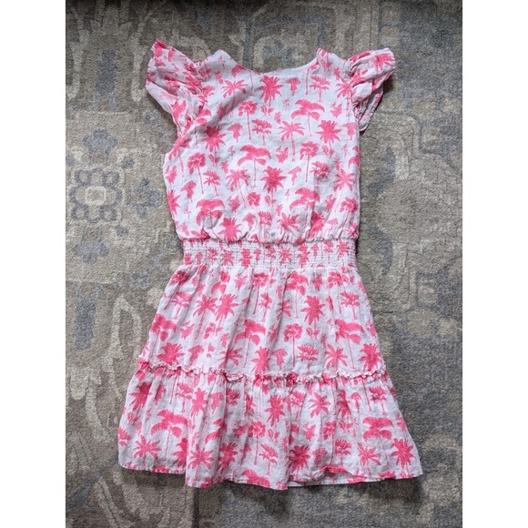 Women's Vineyard Vines Sz. M Palms Plumeria Smocked Dress Summer Knockout Pink - Picture 1 of 16